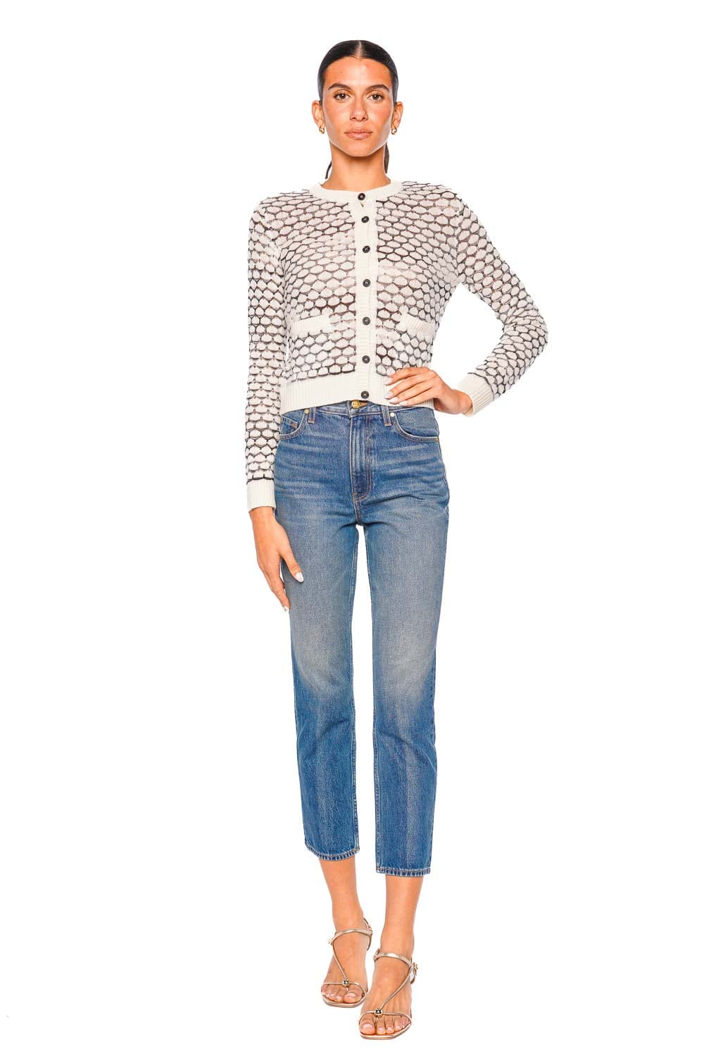Aqua Beaded Boucle Collared Cardigan