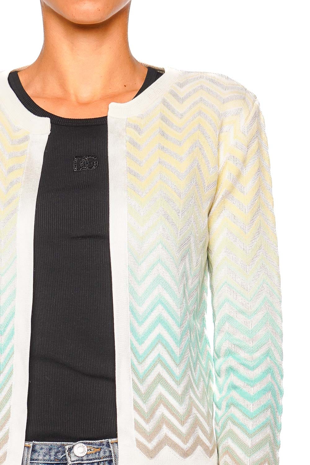 MISSONI Light Blue and Yellow Chevron Long Sleeve Cardigan
