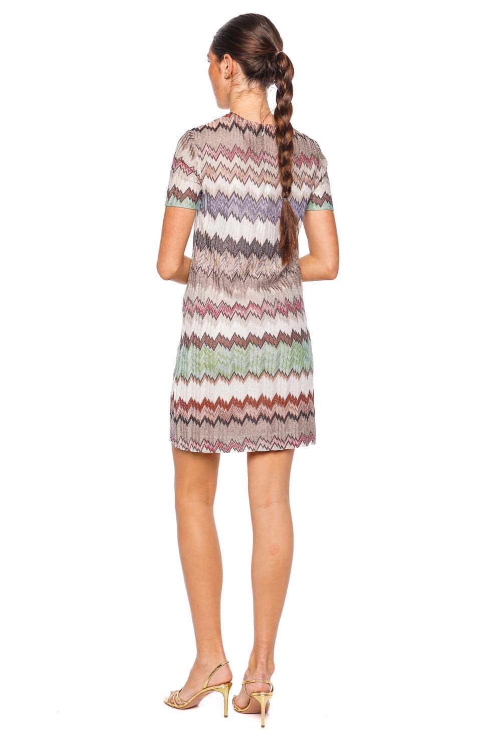 MISSONI Multicolor Chevron Pattern White Base Short Sleeve Dress