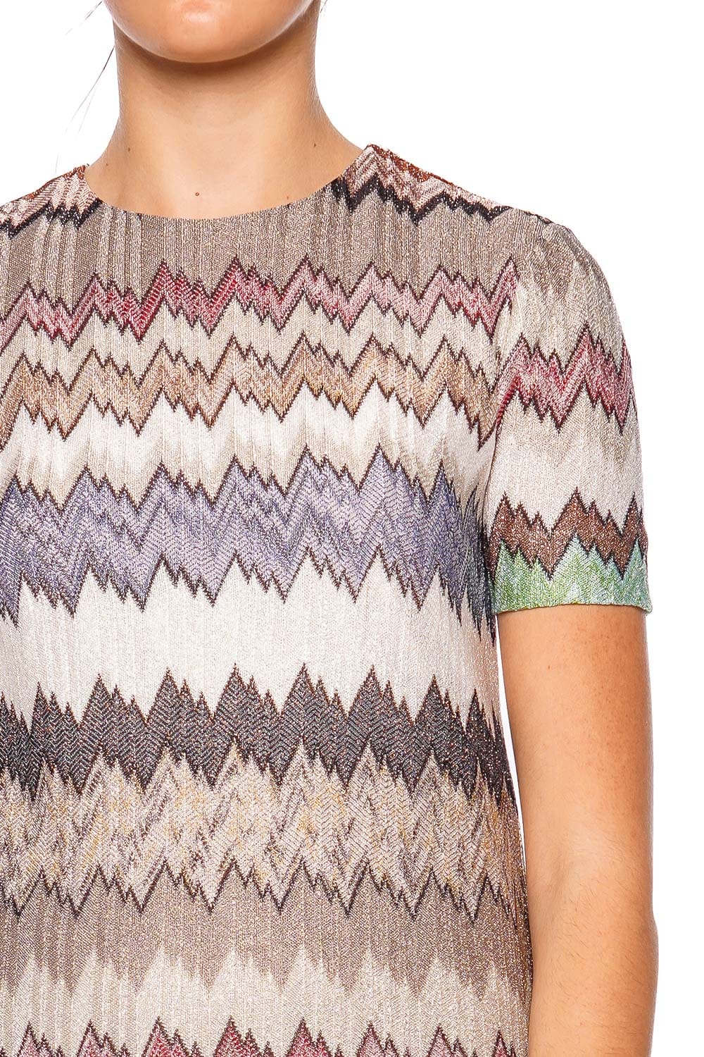 MISSONI Multicolor Chevron Pattern White Base Short Sleeve Dress