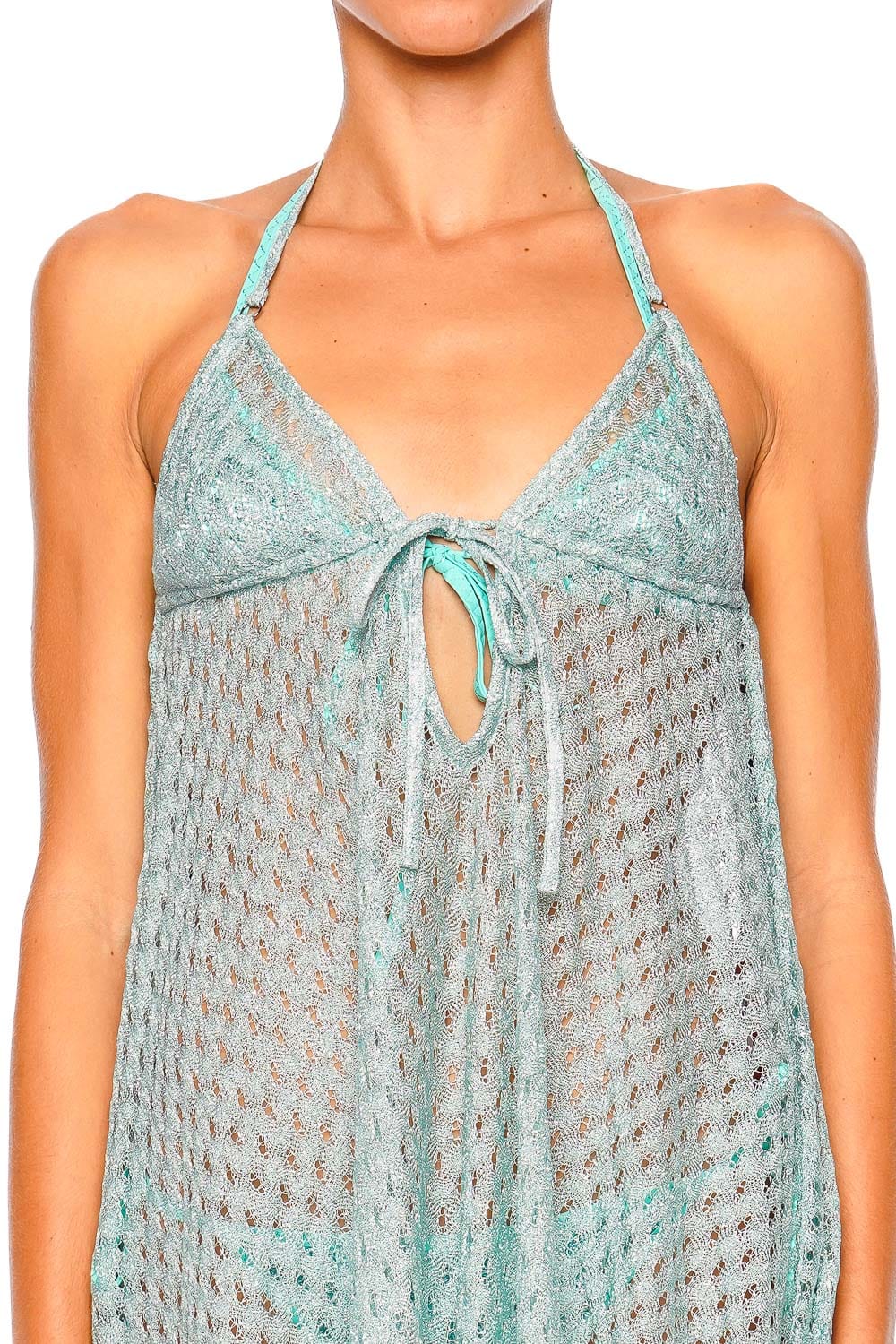 MISSONI Aquamarine Raschel Lace Cover Up Mini Dress