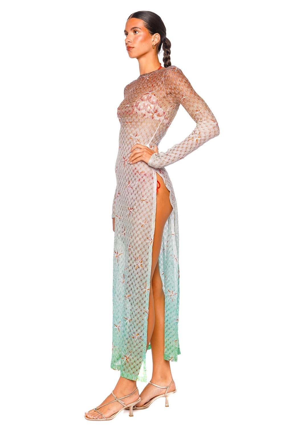 MISSONI Orange Mesh Long Sleeve Cover-Up with Green and Blue Accents