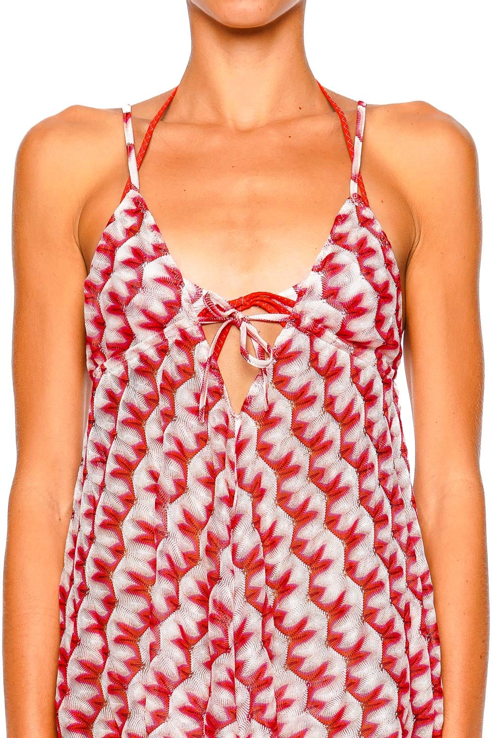 MISSONI Multi Red and Pink Halter Strappy Short Jumpsuit