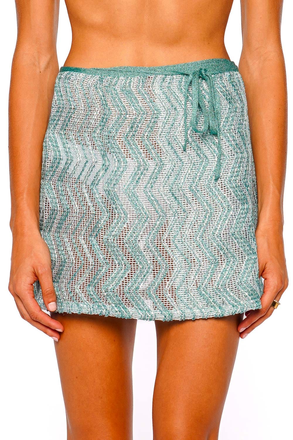 MISSONI Aquamarine Chevron Sequin Wrap Mini Skirt
