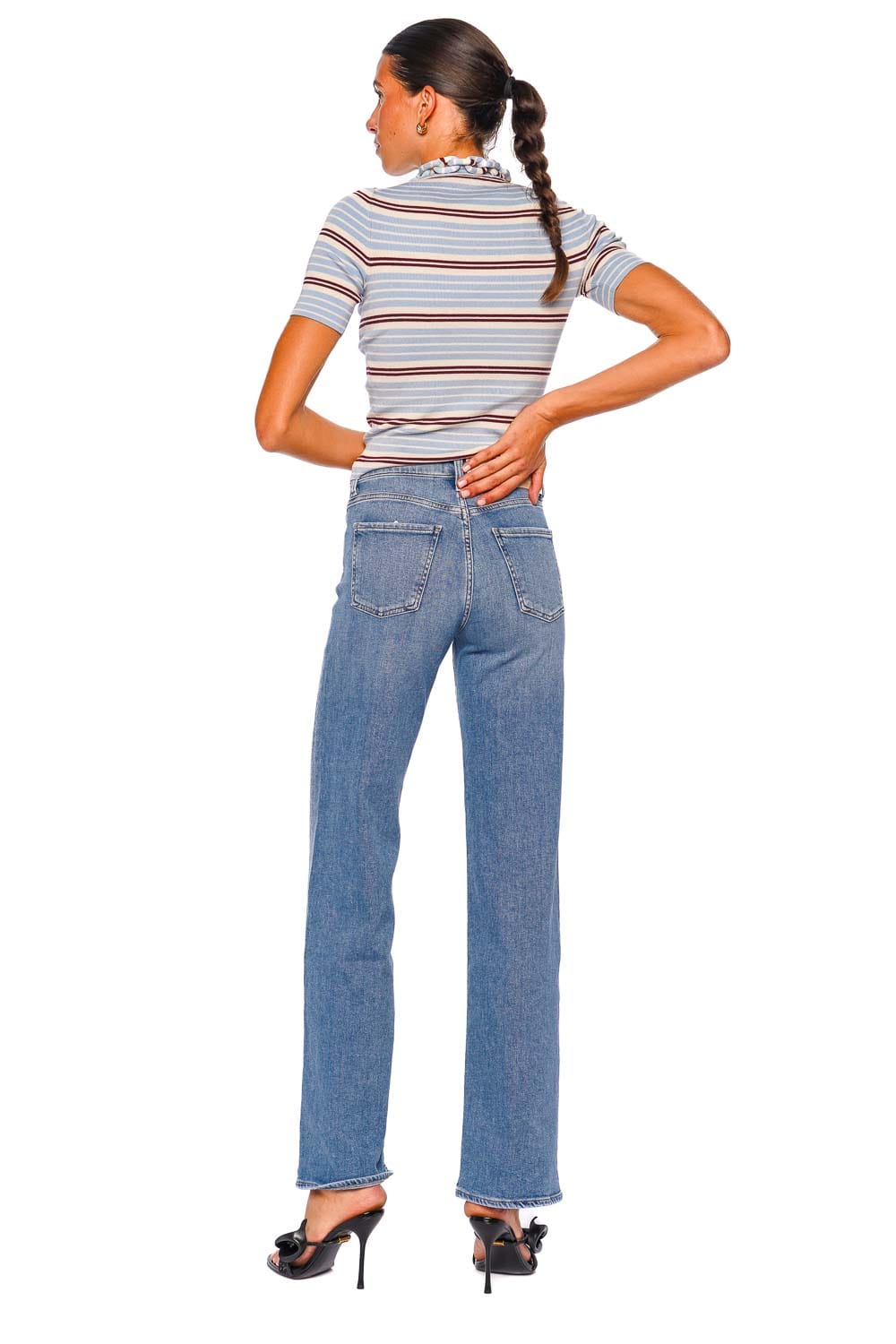 Rabanne Striped Baby Blue Short Sleeve Knit Cardigan