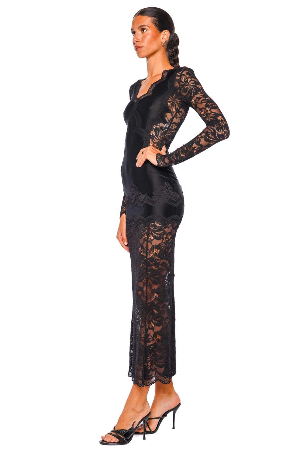 Rabanne Long Sleeve Black Lace Maxi Dress