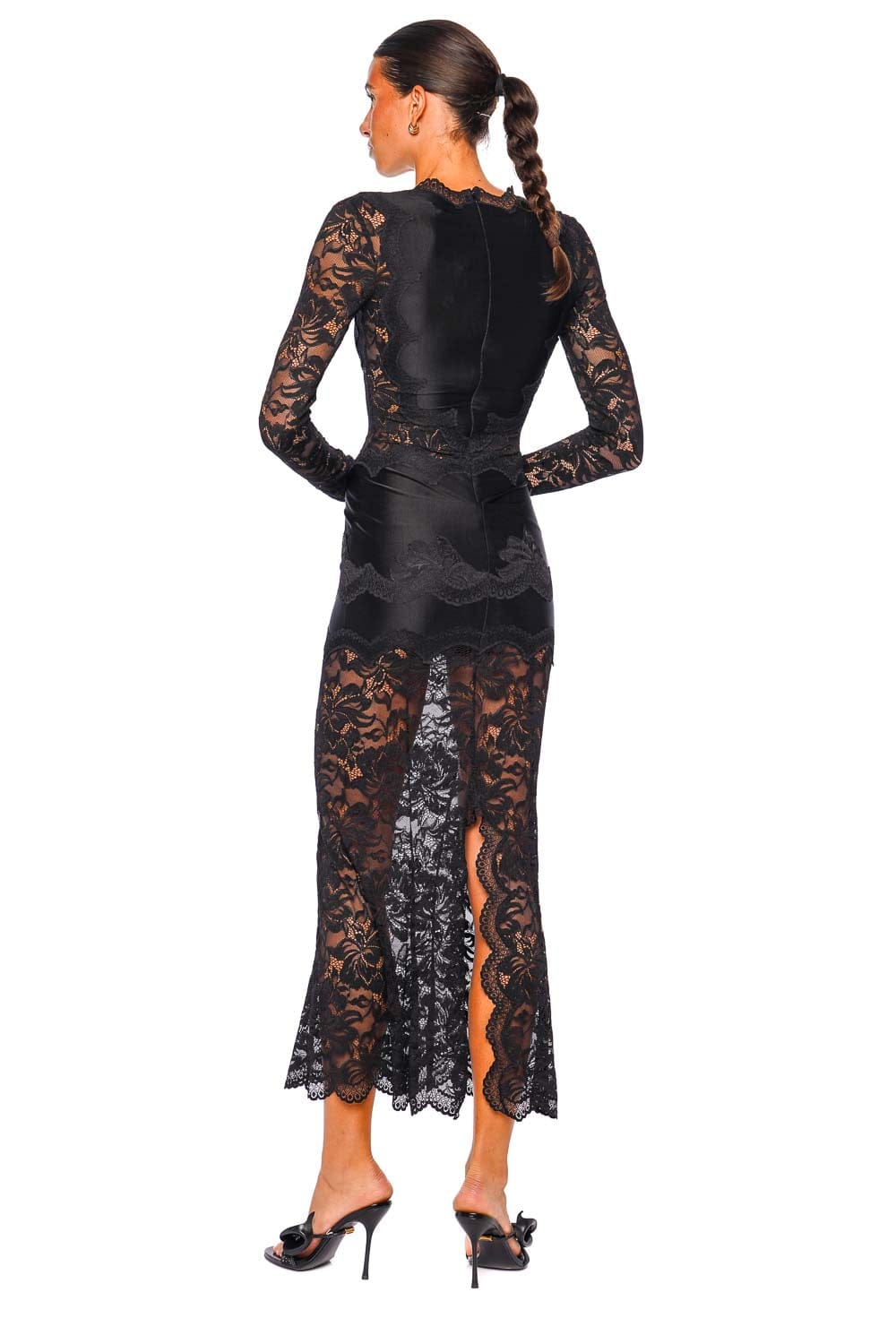 Rabanne Black Lace Jersey Long Sleeve Maxi Dress Rabanne Black Lace Jersey Long Sleeve Maxi Dress