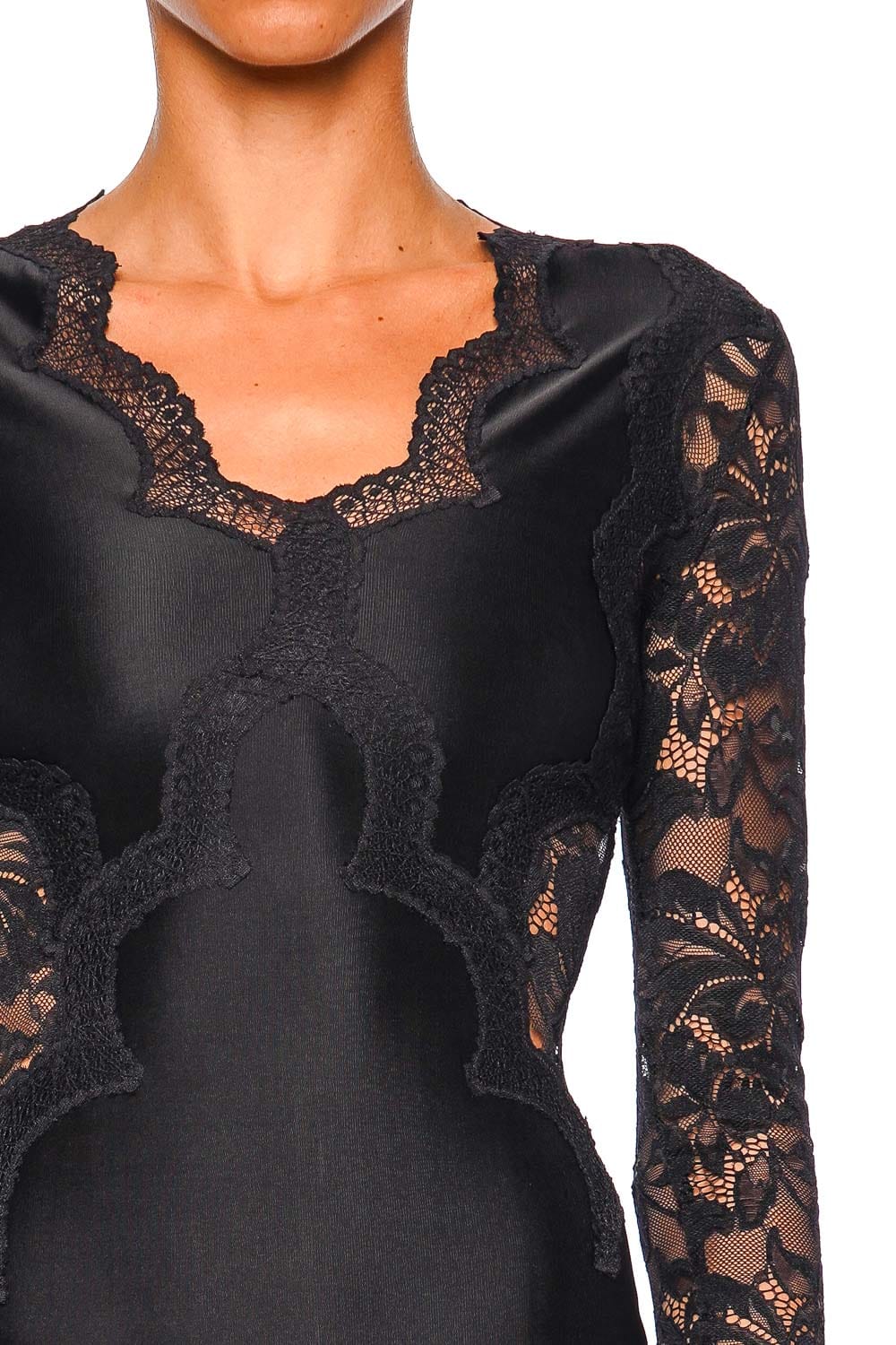 Rabanne Black Lace Jersey Long Sleeve Maxi Dress Rabanne Black Lace Jersey Long Sleeve Maxi Dress