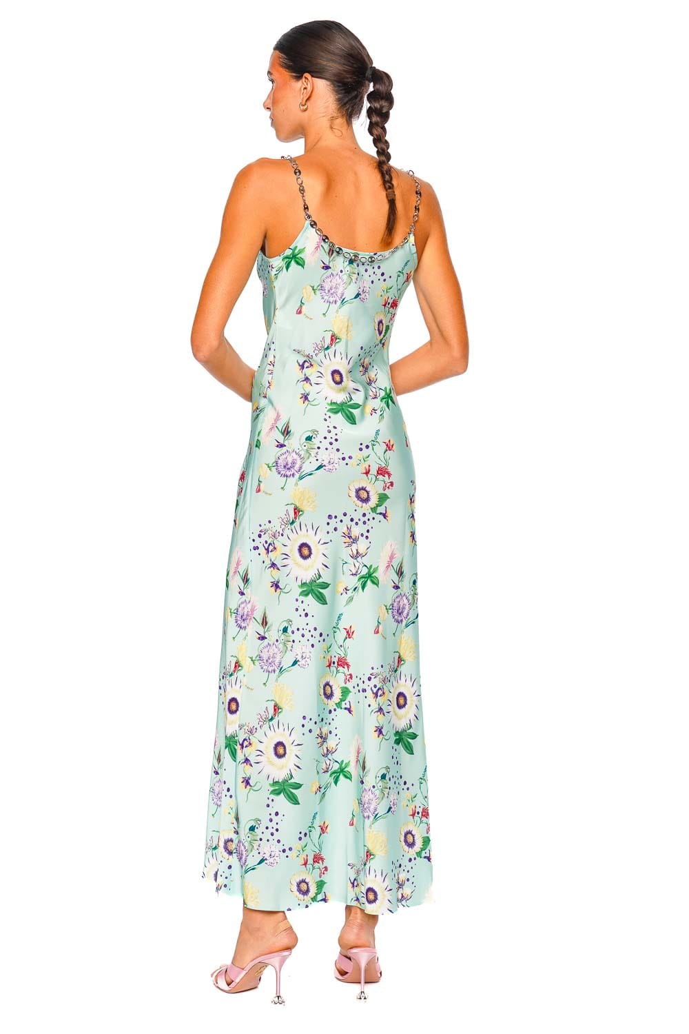 Rabanne Floral Chain Strap Green Maxi Dress
