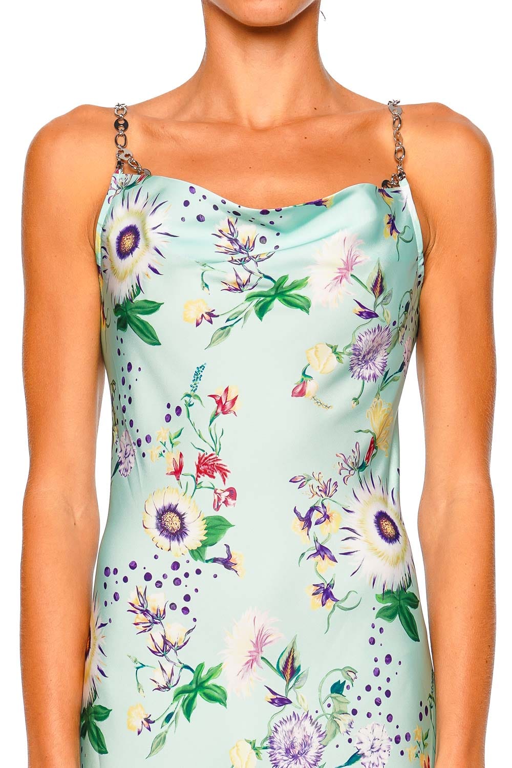 Rabanne Floral Chain Strap Green Maxi Dress