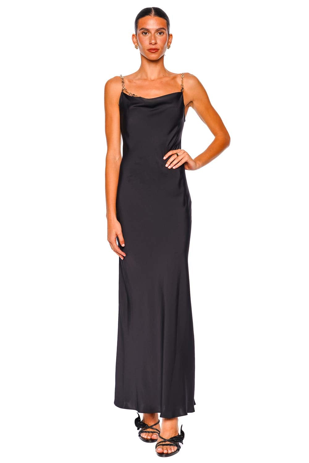 Rabanne Chain Strap Black Maxi Dress