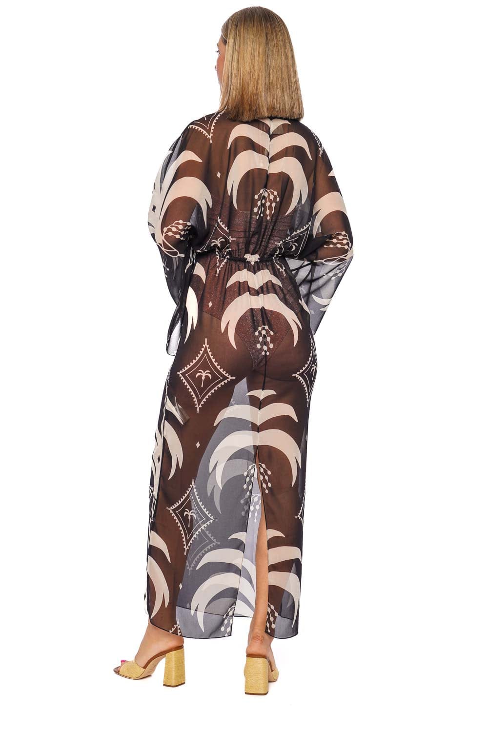 Johanna Ortiz Spiritual Healers Black and Ecru Ankle Dress with Long Sleeves