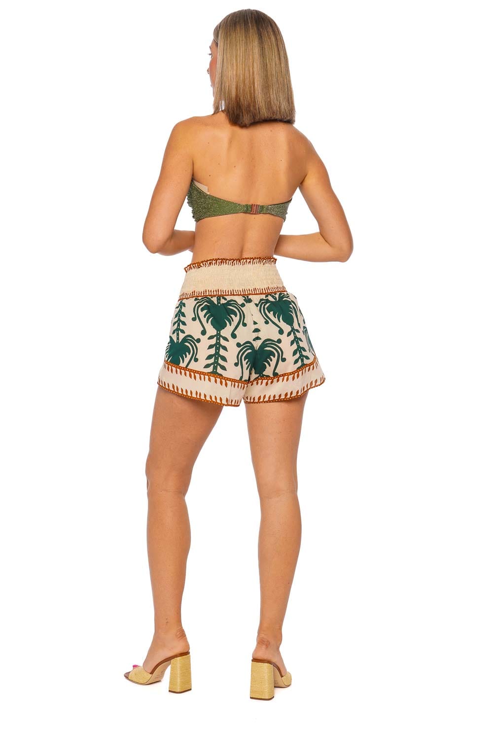 Johanna Ortiz Linka Ecru Green High-Waisted Printed Shorts