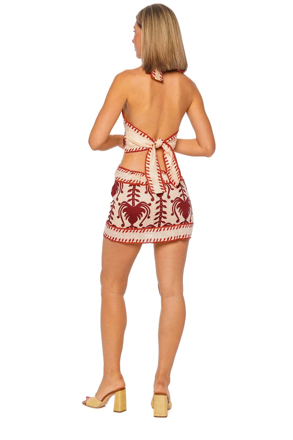 Johanna Ortiz Ecru Marsala Halterneck Mini Dress