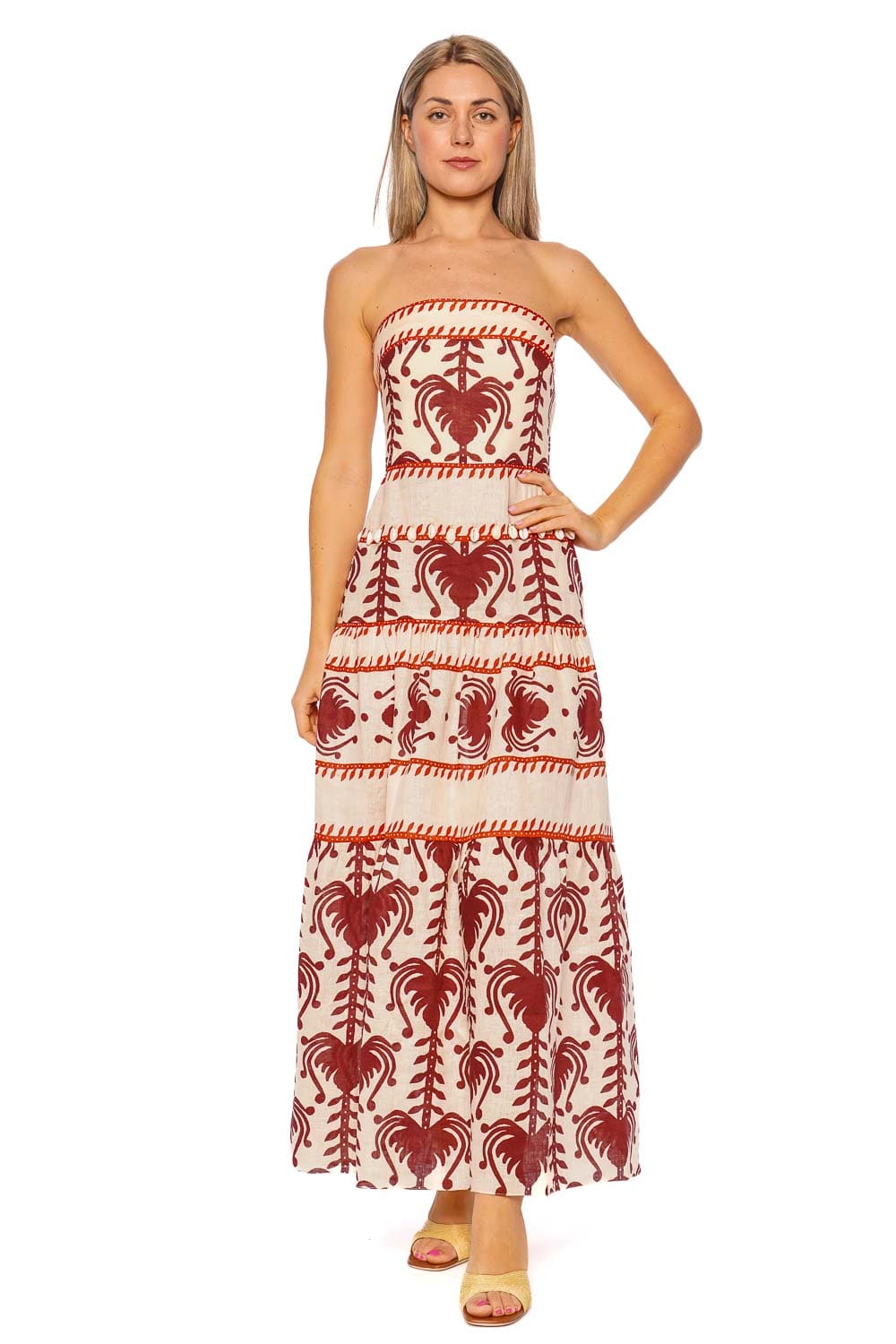 Johanna Ortiz Another Chance Ecru Marsala Strapless Maxi Dress