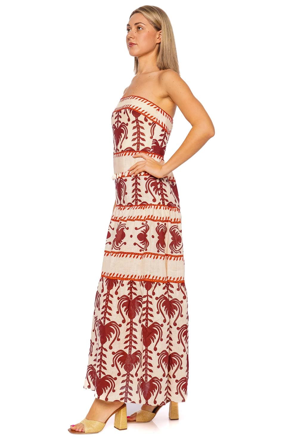 Johanna Ortiz Another Chance Ecru Marsala Strapless Maxi Dress