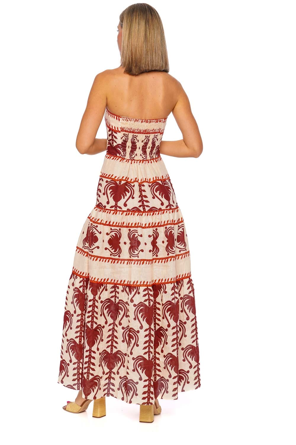 Johanna Ortiz Another Chance Ecru Marsala Strapless Maxi Dress