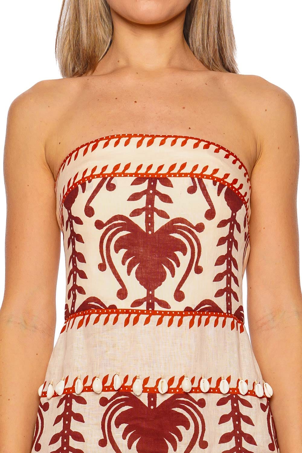 Johanna Ortiz Another Chance Ecru Marsala Strapless Maxi Dress