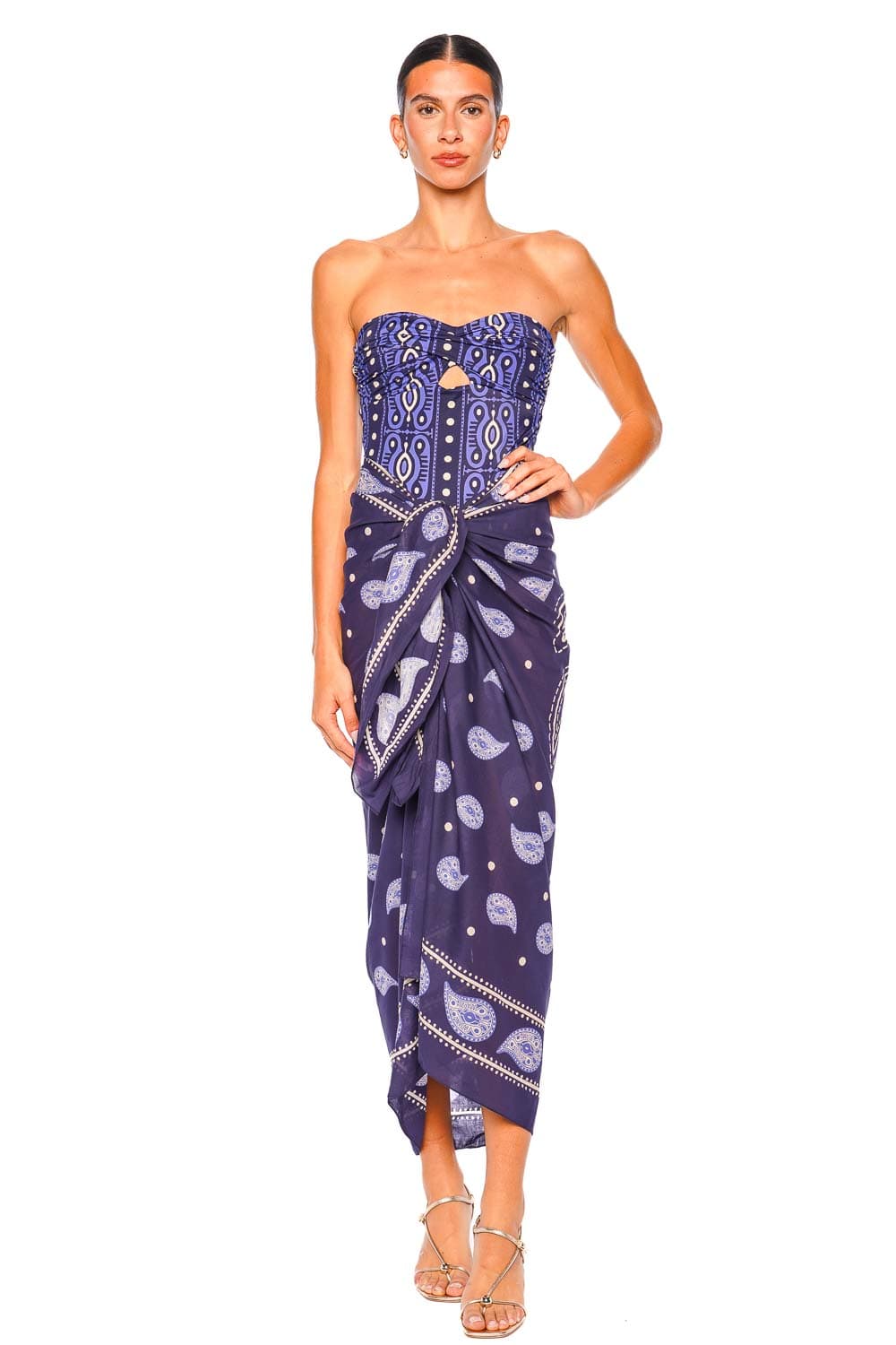 Johanna Ortiz Vibrant Horizons Strapless Navy and Light Blue Pareo