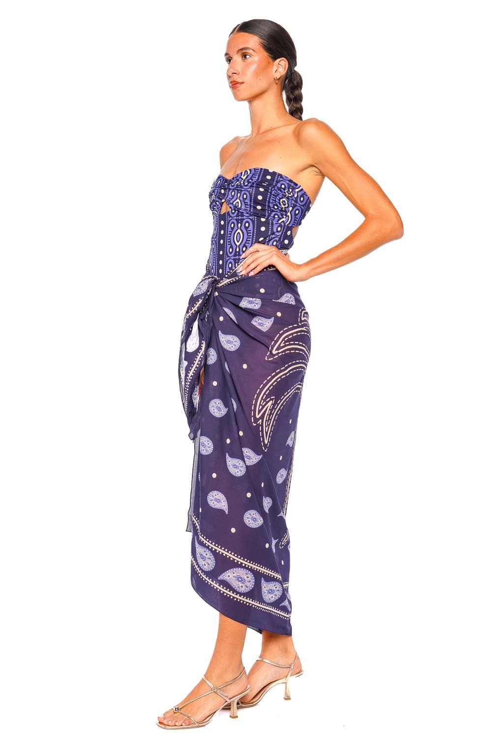 Johanna Ortiz Vibrant Horizons Strapless Navy and Light Blue Pareo