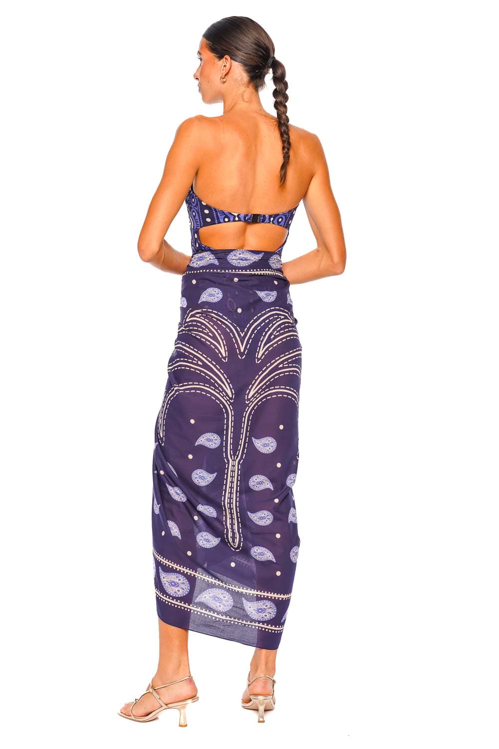 Johanna Ortiz Vibrant Horizons Strapless Navy and Light Blue Pareo