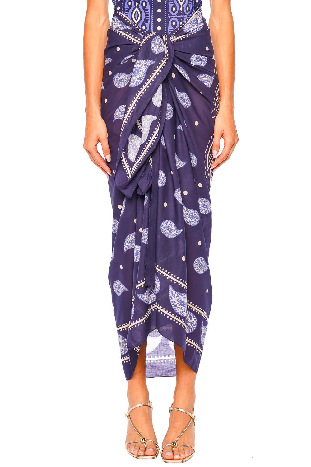 Johanna Ortiz Vibrant Horizons Strapless Navy and Light Blue Pareo