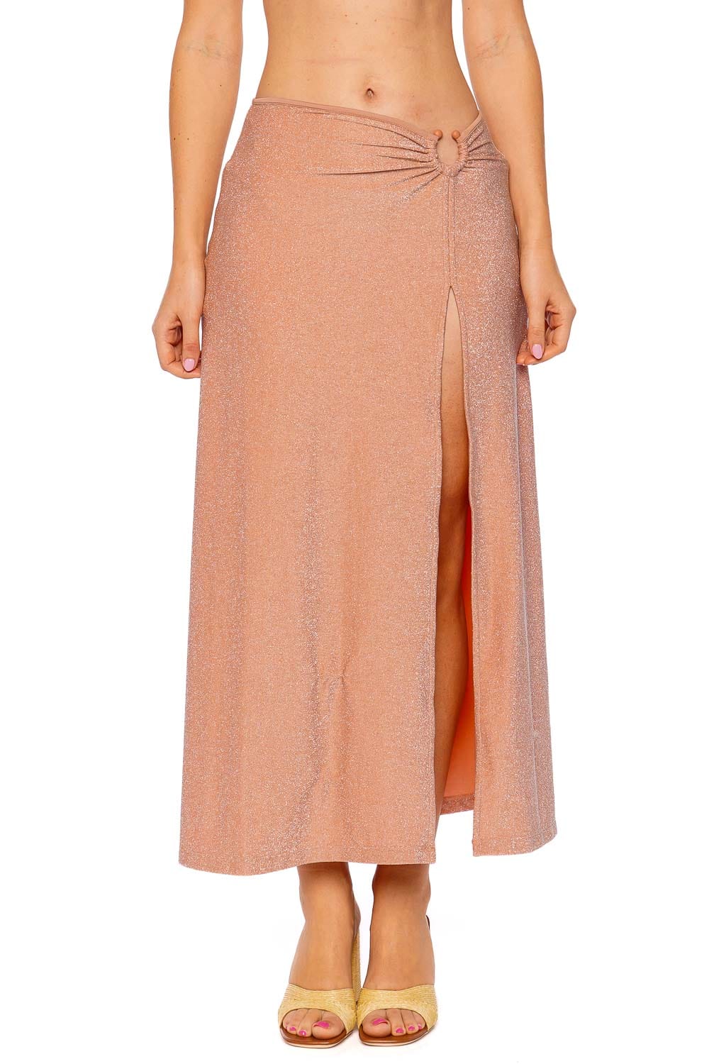 Johanna Ortiz Nuevo Destino Soft Peach Shimmering Midi Skirt