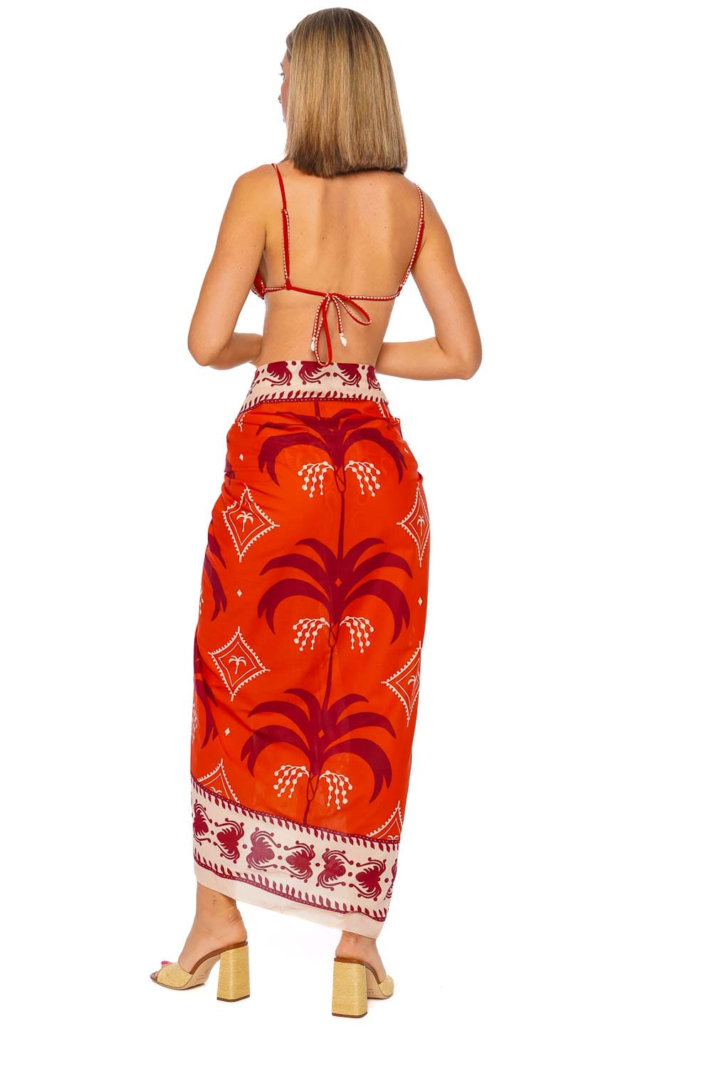 Johanna Ortiz Red Ecru Dark Cherry Printed Pareo Skirt