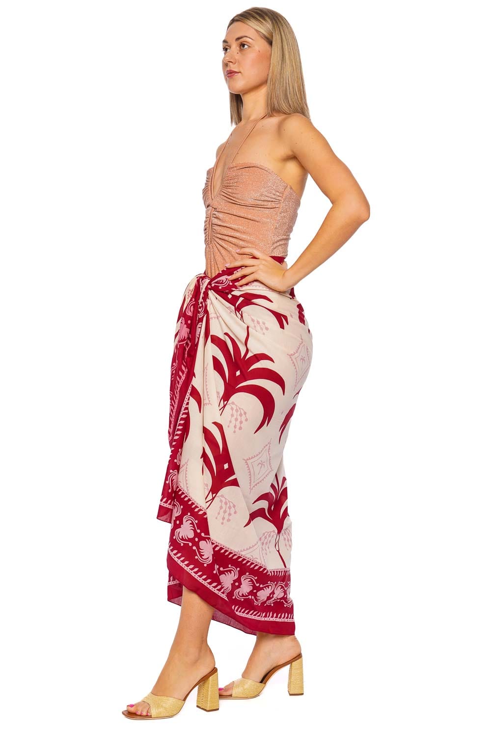 Johanna Ortiz Ecru and Dark Cherry Pareo Wrap Skirt