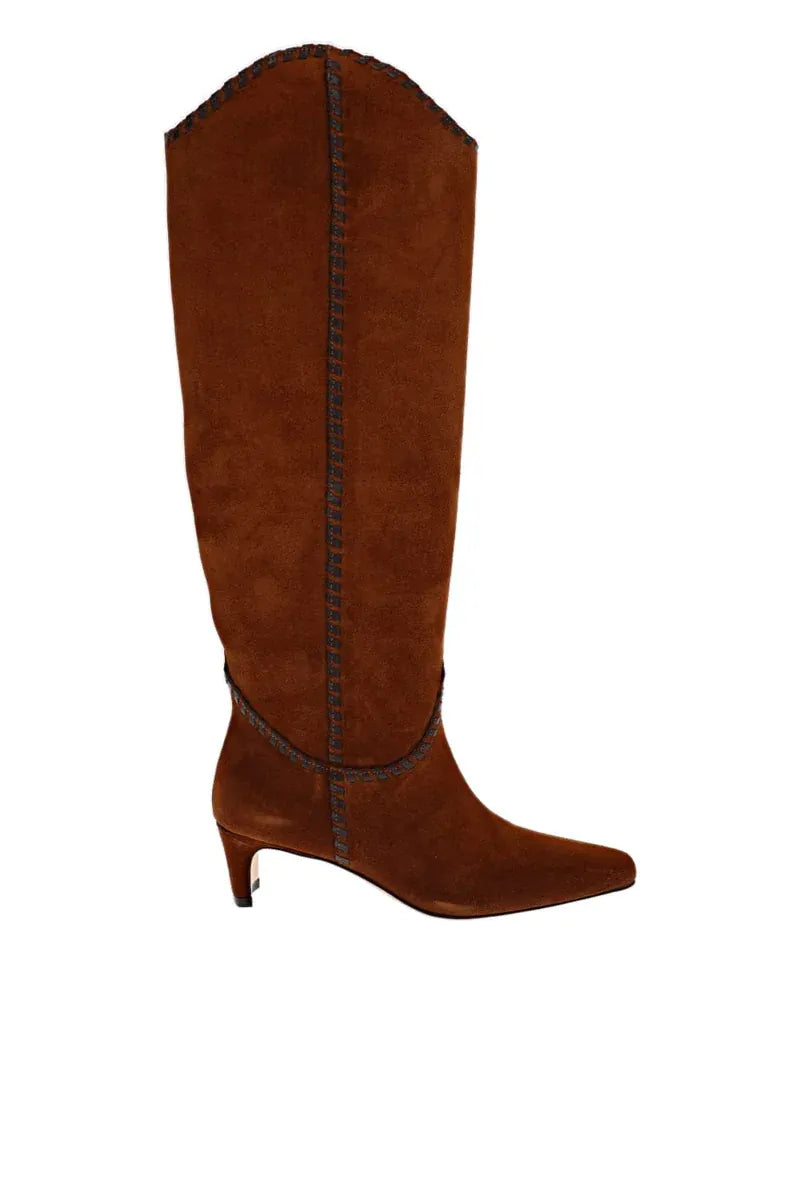 Western Wally Whipstitch Espresso Suede Boot
