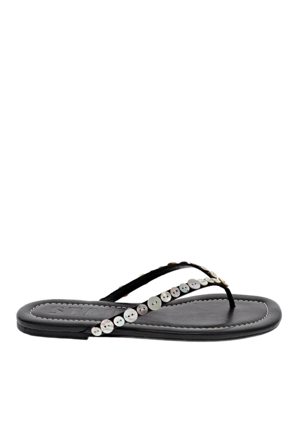 Staud Freja Black Mother of Pearl Embellished Flat Sandal