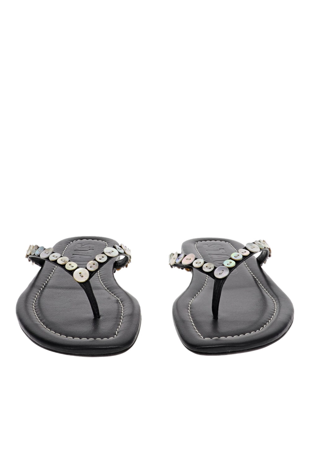 Staud Freja Black Mother of Pearl Embellished Flat Sandal