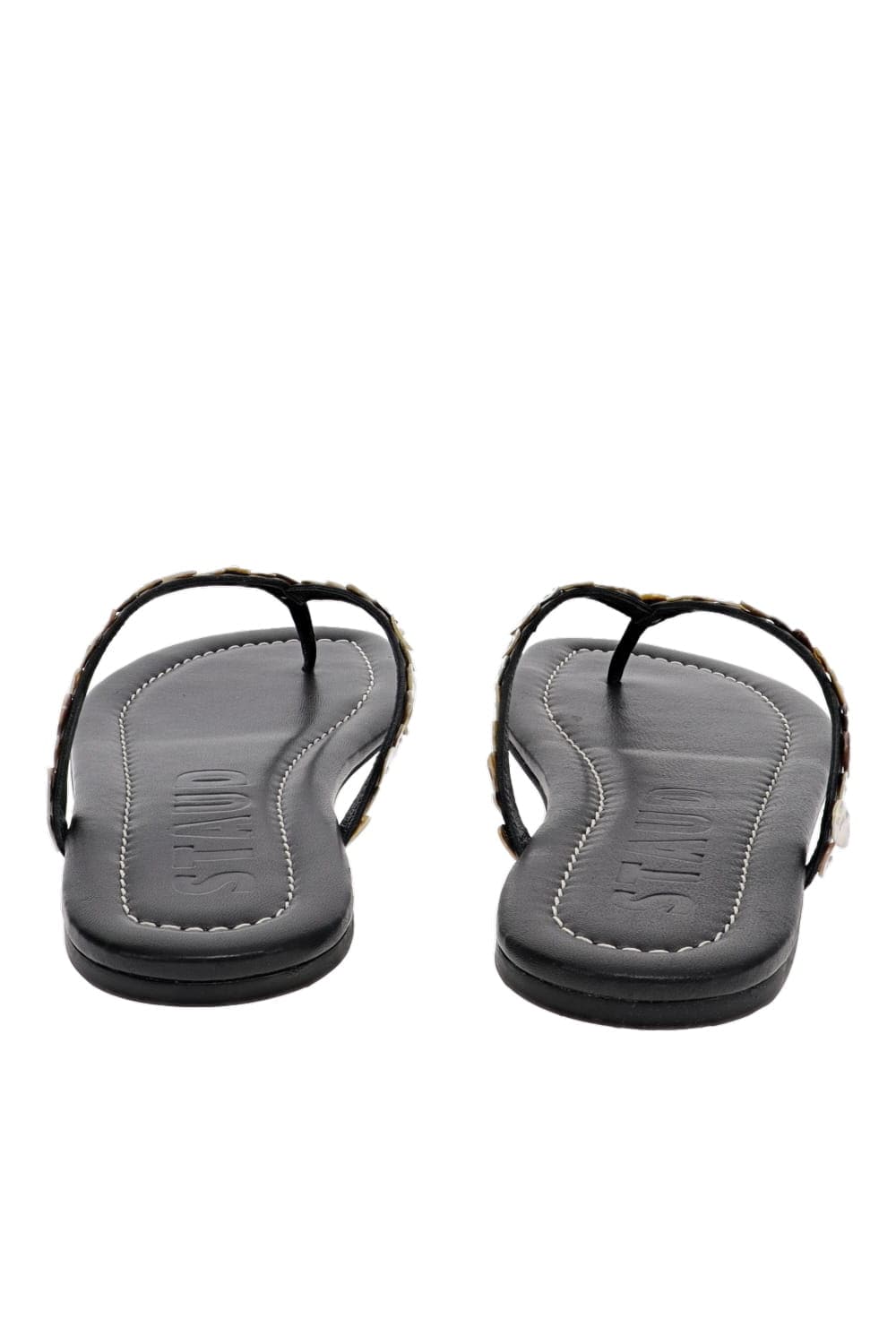 Staud Freja Black Mother of Pearl Embellished Flat Sandal