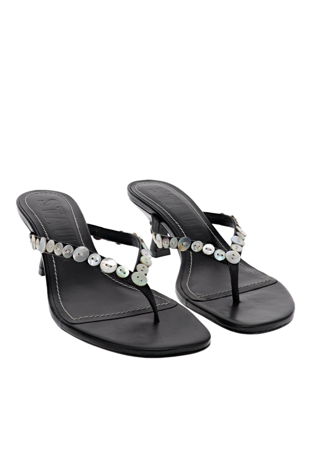 Staud Freja Mother of Pearl Embellished Thong Kitten Heel