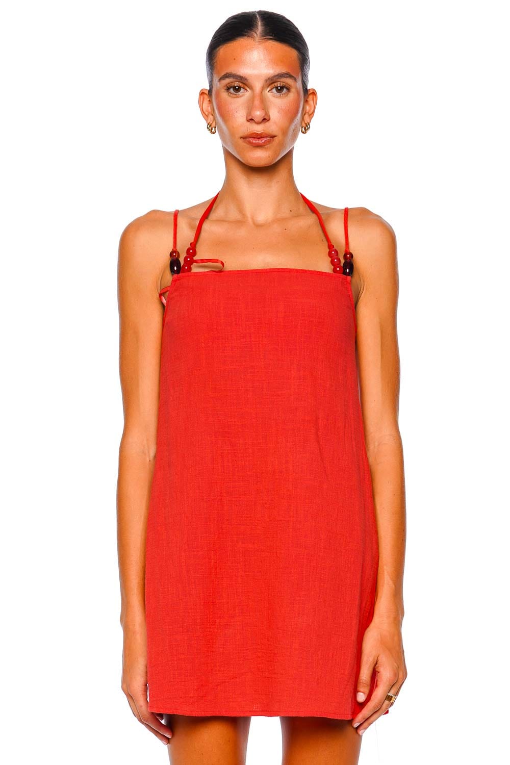 Staud Laura Flame Red Mini Dress with Adjustable Straps