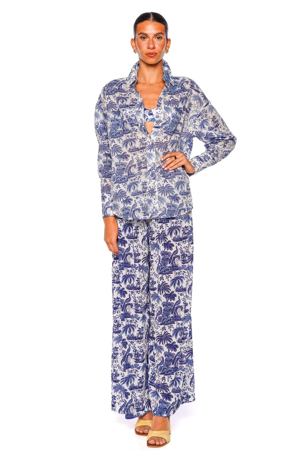 Staud Colton Blue Toile Long Sleeve Shirt