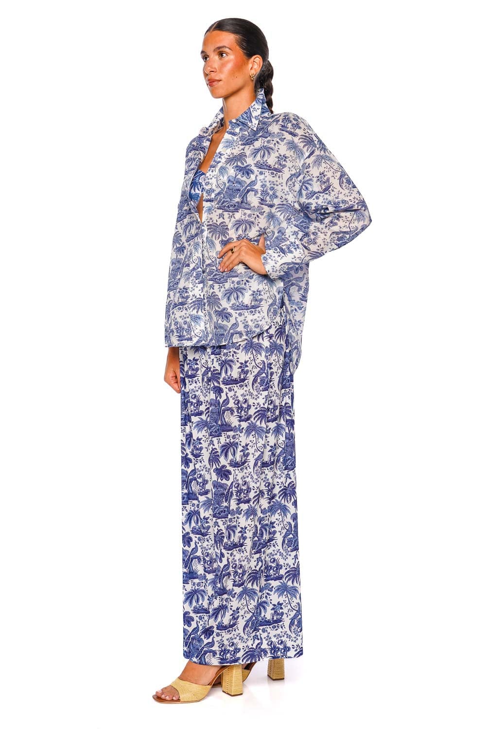 Staud Colton Blue Toile Long Sleeve Shirt