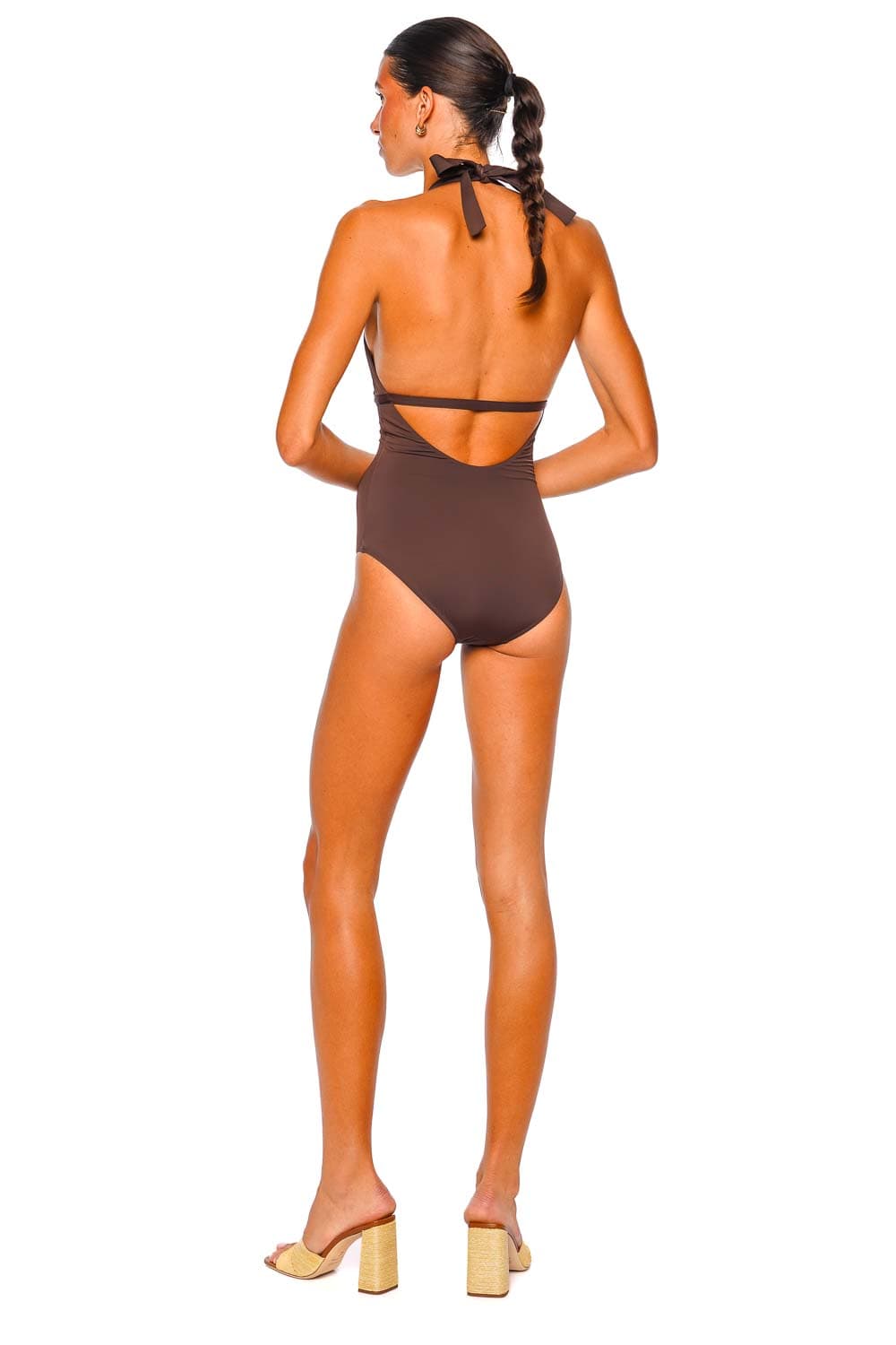 Staud Dark Chocolate Halterneck One Piece Swimsuit