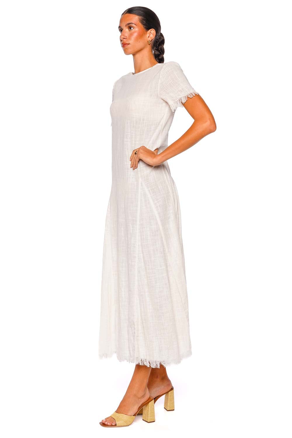 Staud Le Havre Buttercream Short Sleeve Midi Dress