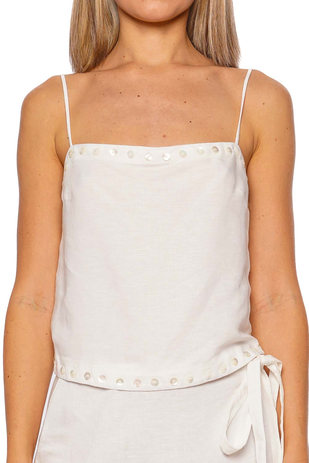 Staud Kirra Linen Ivory Tank Top with Thin Straps