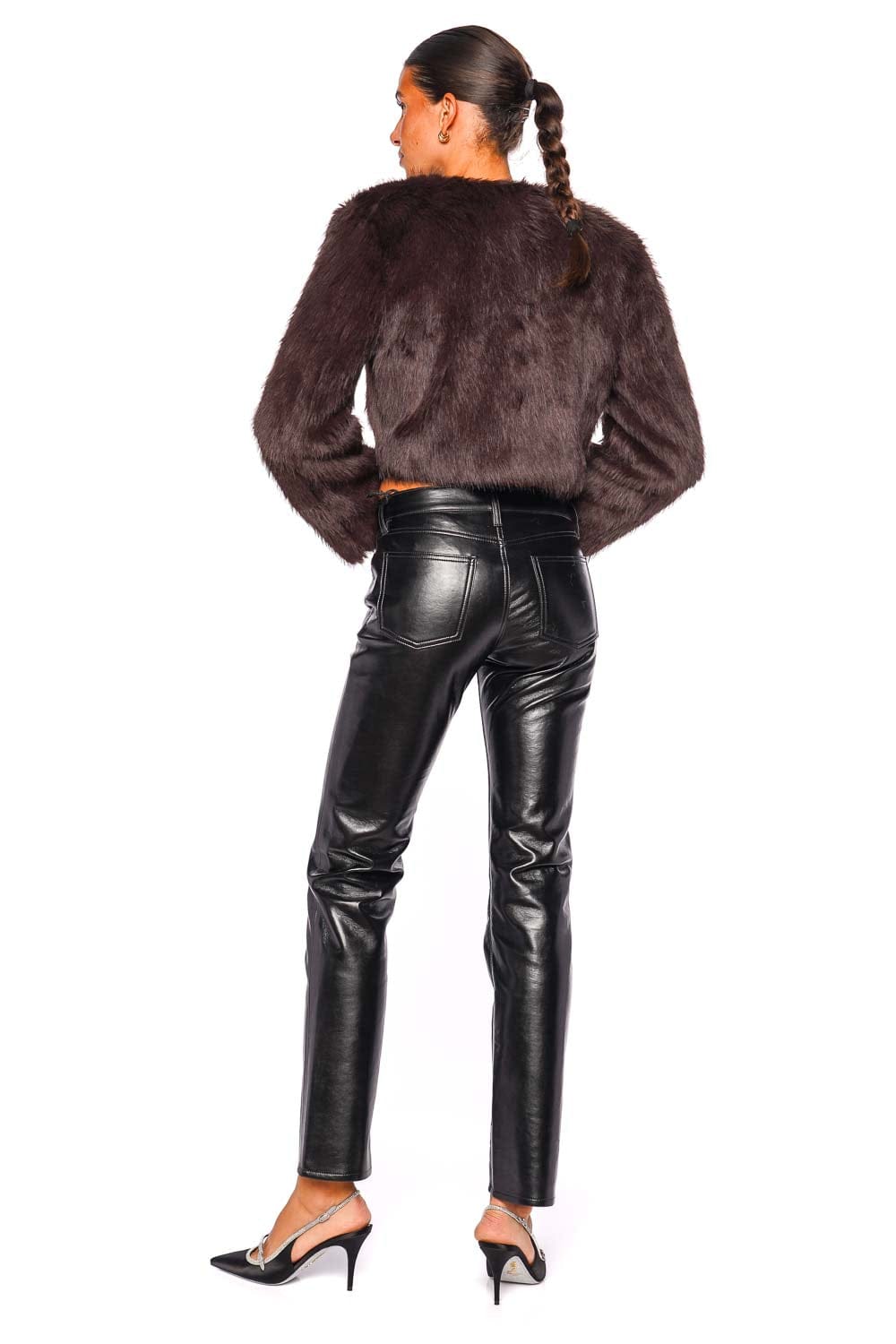 Staud Casimira Earth Long Sleeve Cropped Faux Fur Jacket