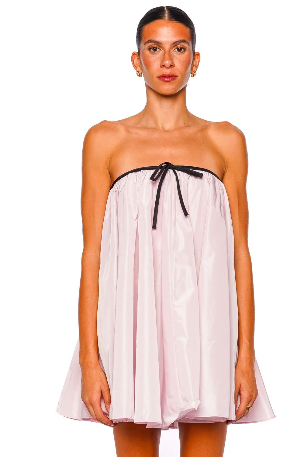Staud Sofia Puff Pink Strapless Taffeta Mini Dress