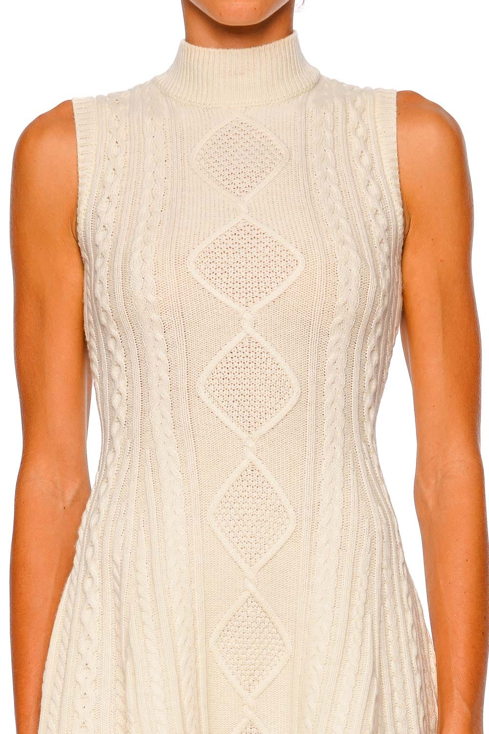 Staud Charade Ivory Sleeveless Cable Knit Sweater Dress