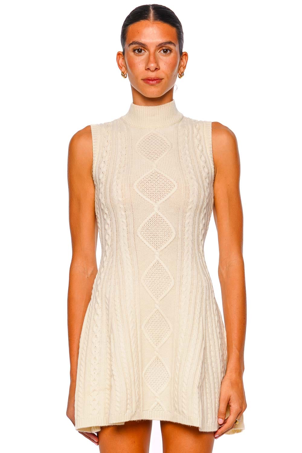 Staud Charade Ivory Sleeveless Cable Knit Sweater Dress