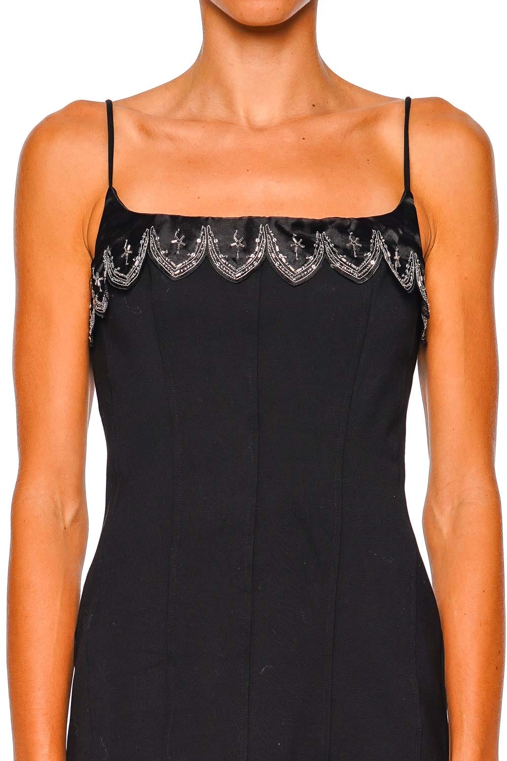 Staud Colette Black Embellished Scallop Mini Dress