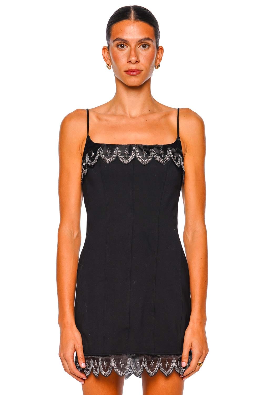 Staud Colette Black Embellished Scallop Mini Dress