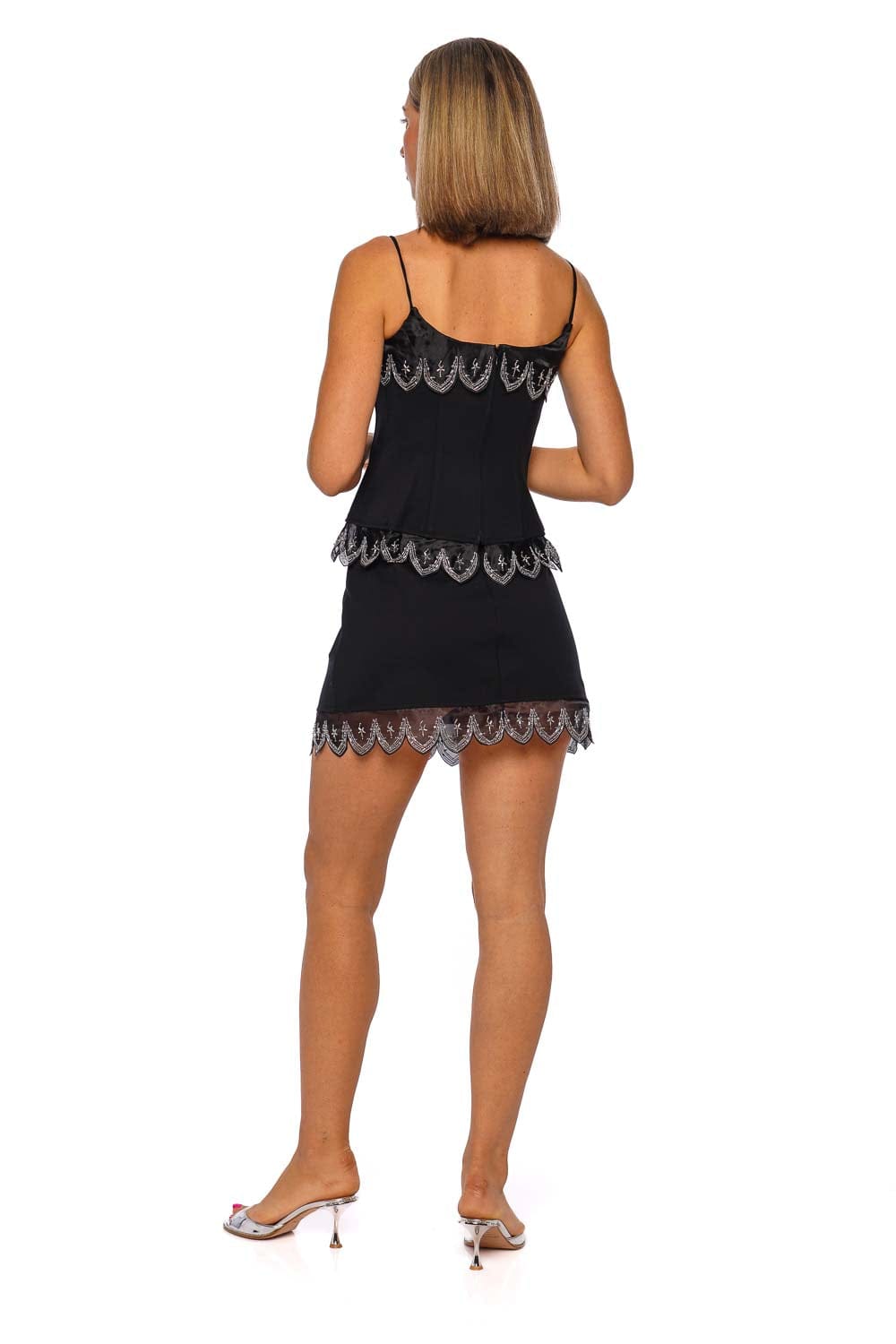 Staud Colette Black Embellished Scallop Top