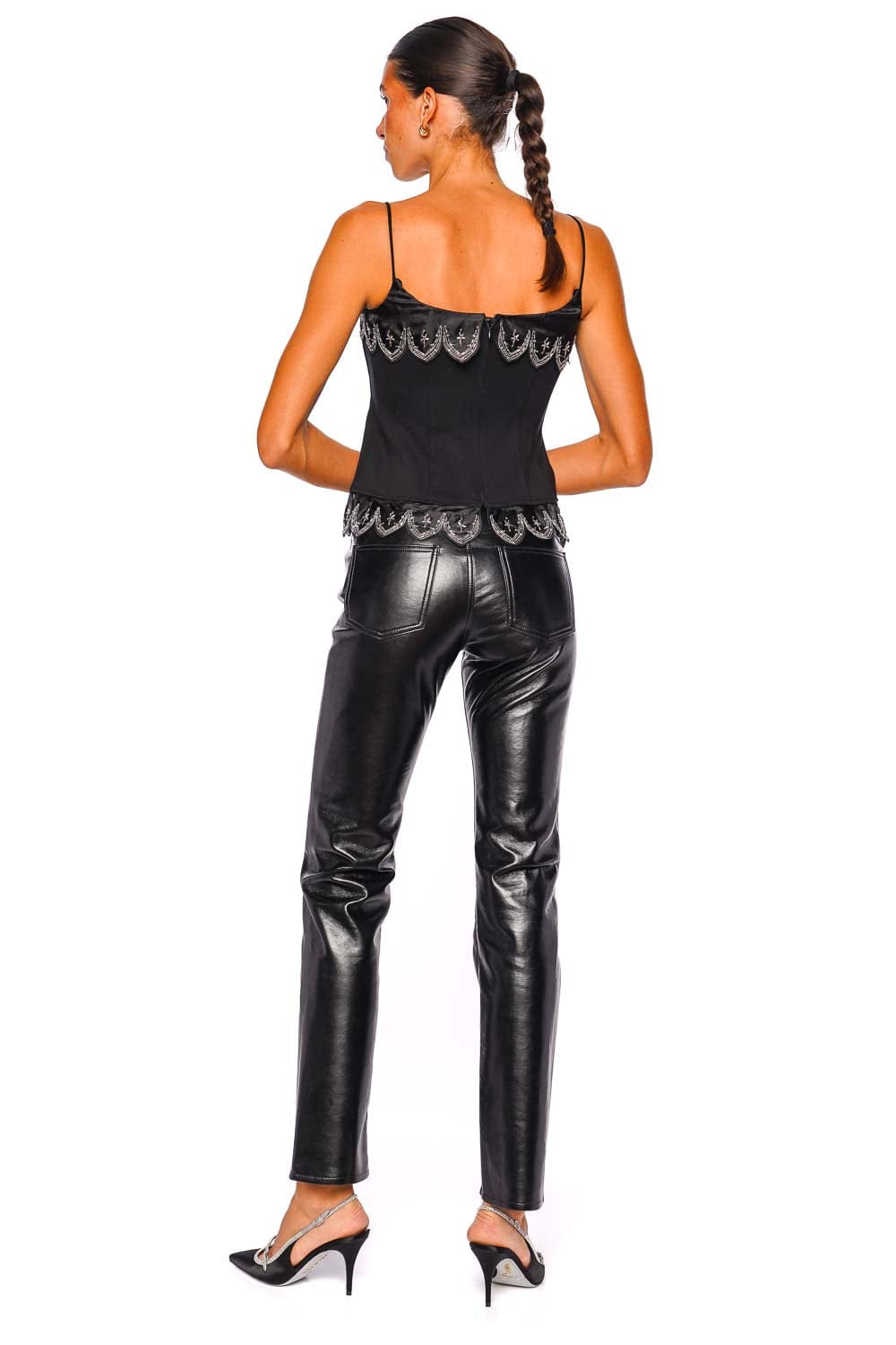 Staud Colette Black Embroidered Lace Trim Spaghetti Strap Top