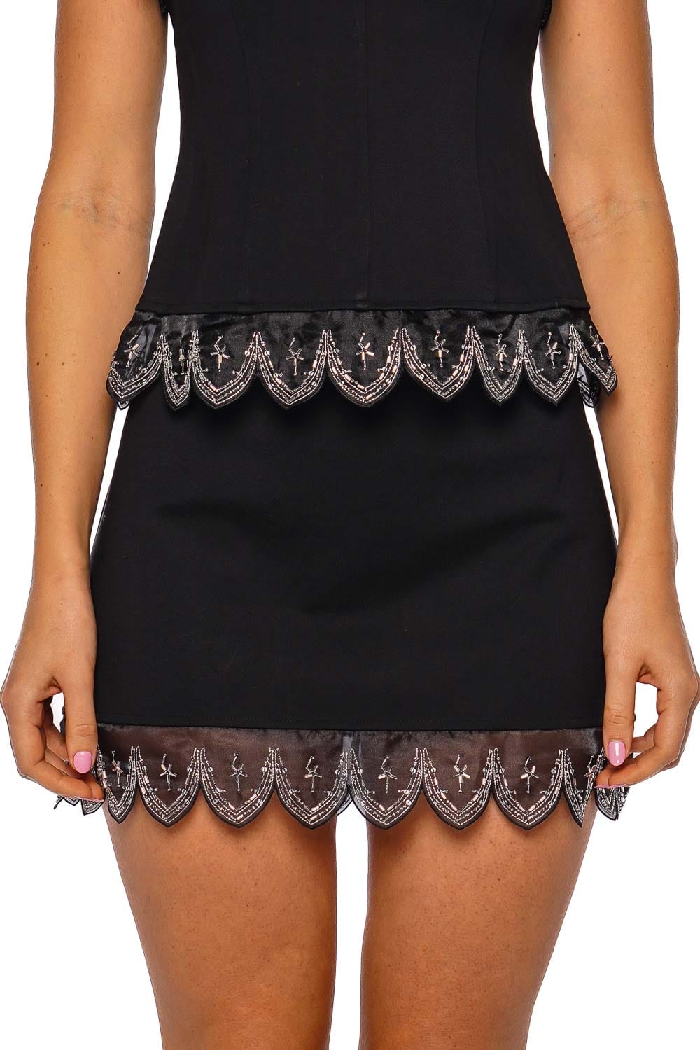 Staud Tiara Black Embellished Scallop Mini Skirt