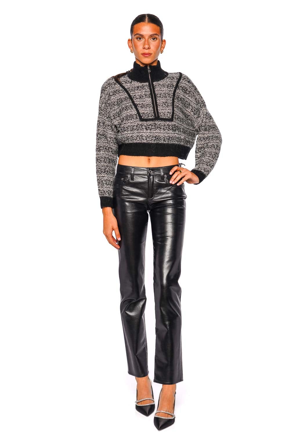 Staud Cropped Hampton Grey Mock Neck Sweater